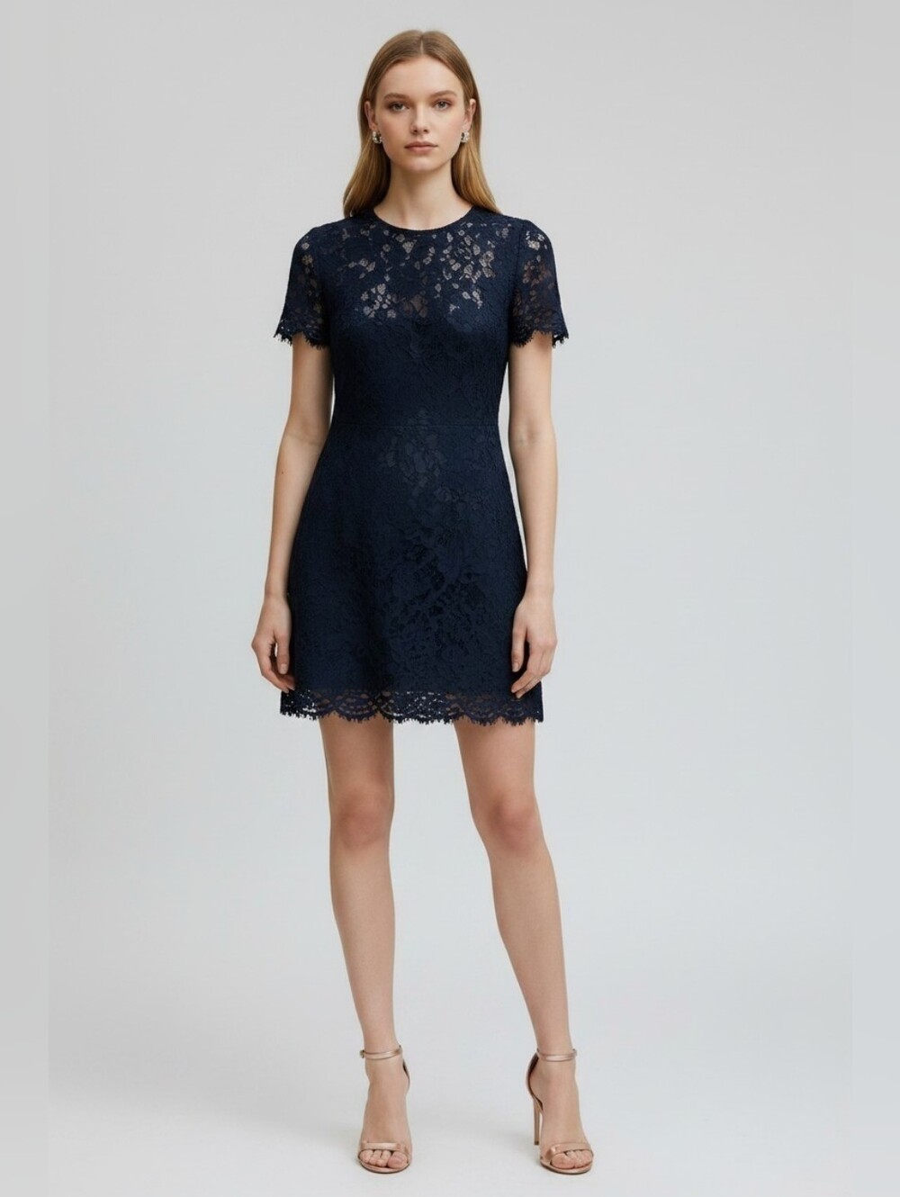 DYNAMITE Elegant Navy Blue See Through Lace Dress XS IN GOOD CONDITION.